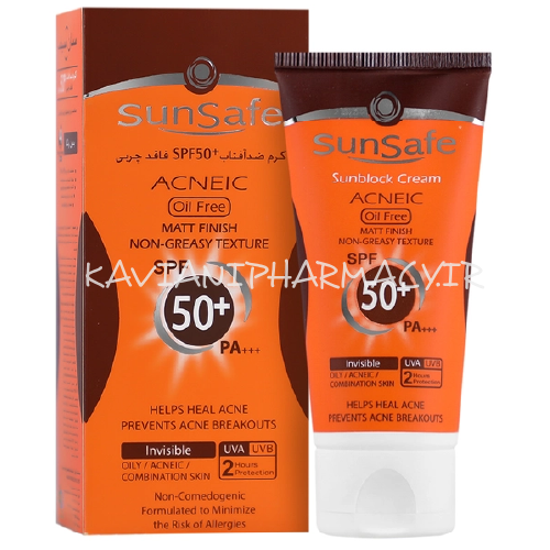 کرم ضد آفتاب SPF50 فاقد چربی  ضد جوش سان سیف بدون رنگ