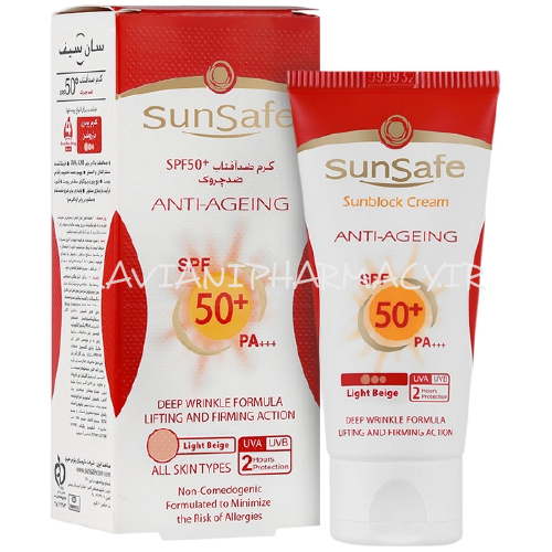 کرم ضد آفتاب و ضد چروک سان سیف SPF50 حجم ۵۰ میل بژ روشن