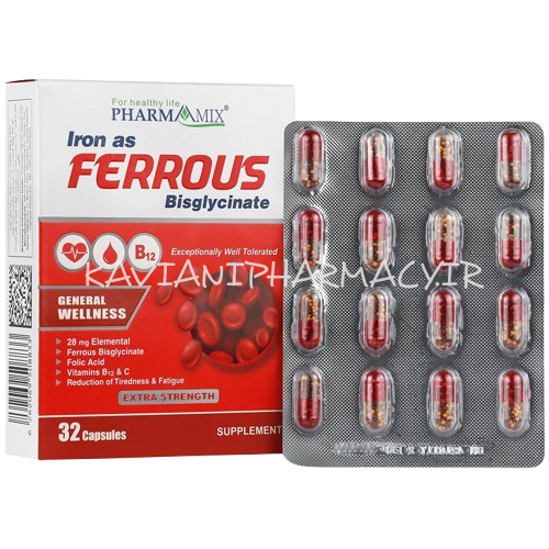 کپسول آهن فروس بیس گلیسینات فارما میکس -۳۲ عددی