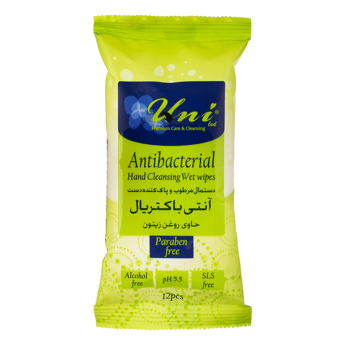 دستمال مرطوب و پاک کننده دست آنتی باکتریال یونی لد12 برگ